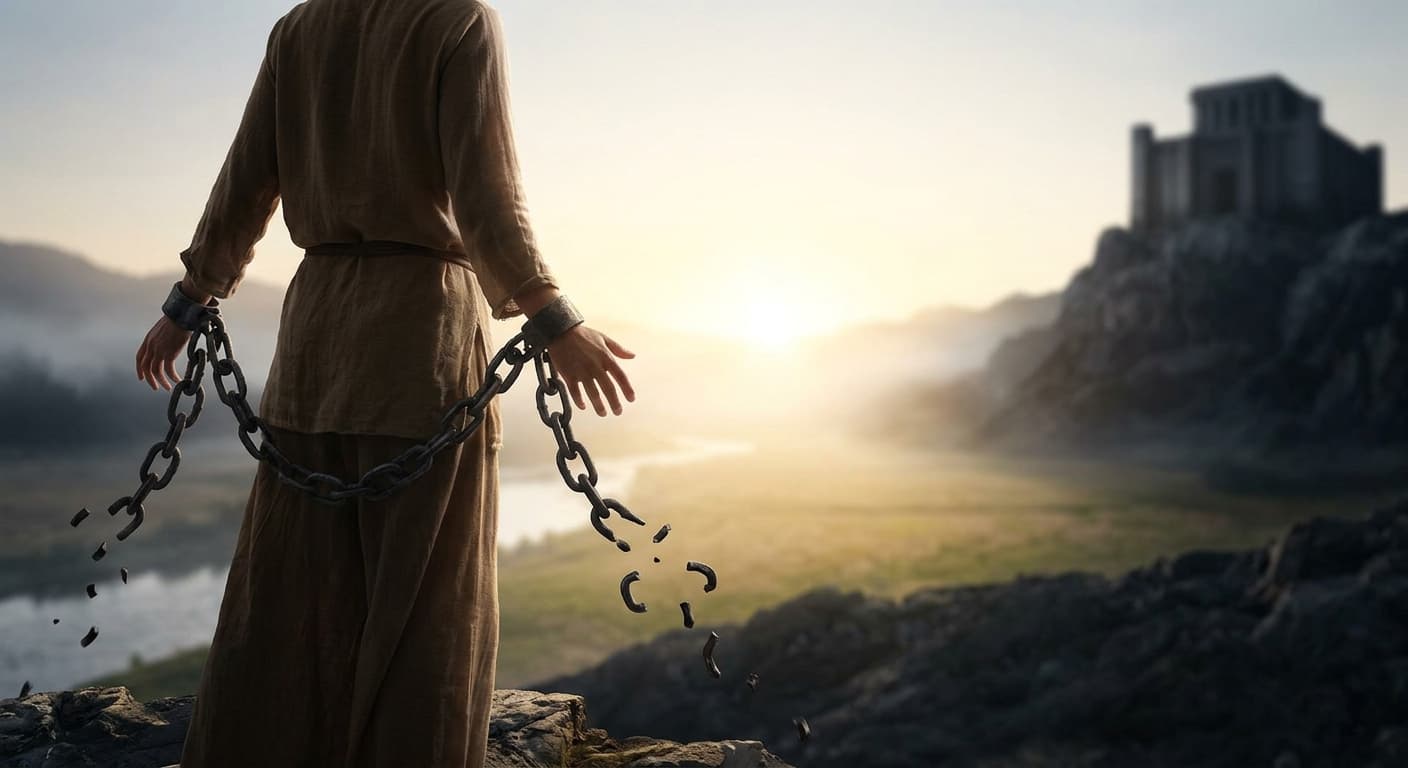 Survivor breaking metal chains, representing deliverance from narcissistic abuse and spiritual healing.