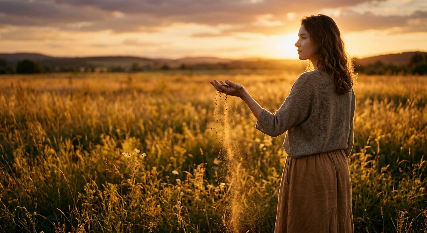 healing-from-family-betrayal-recovery A young adult survivor standing in a golden field at sunset, symbolizing healing from family betrayal recovery and letting go of the pain of familial trafficking.